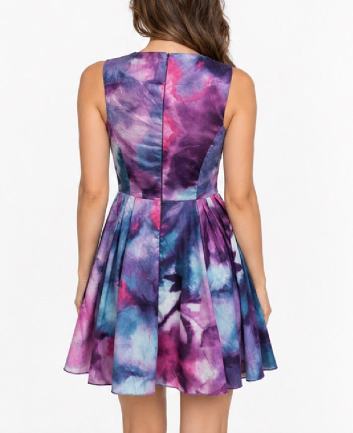 Purple & Blue Watercolour Skater Dress