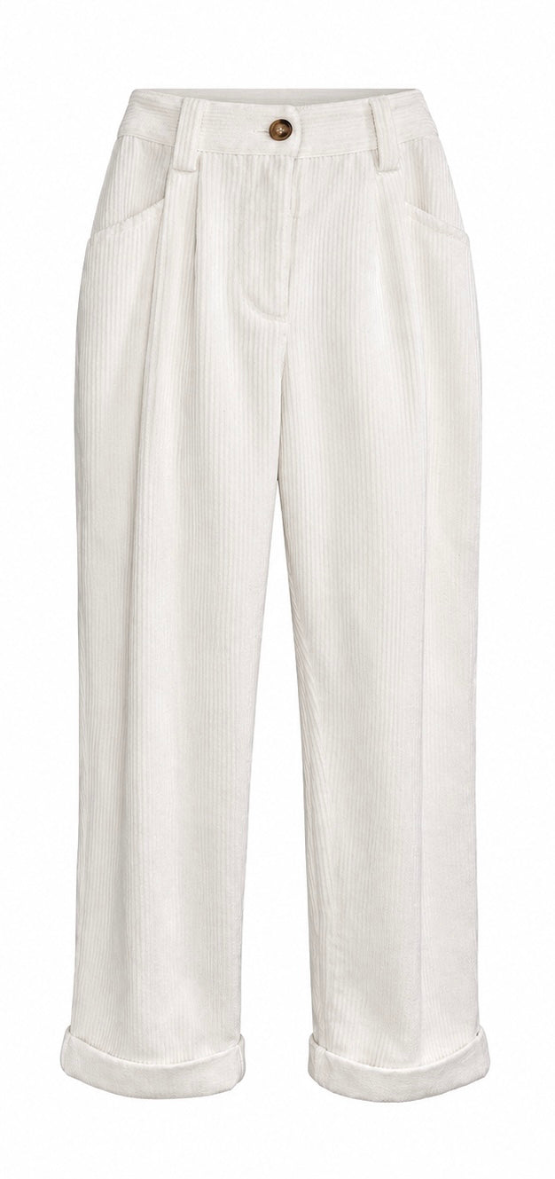 White Corduroy Cuffed Pants