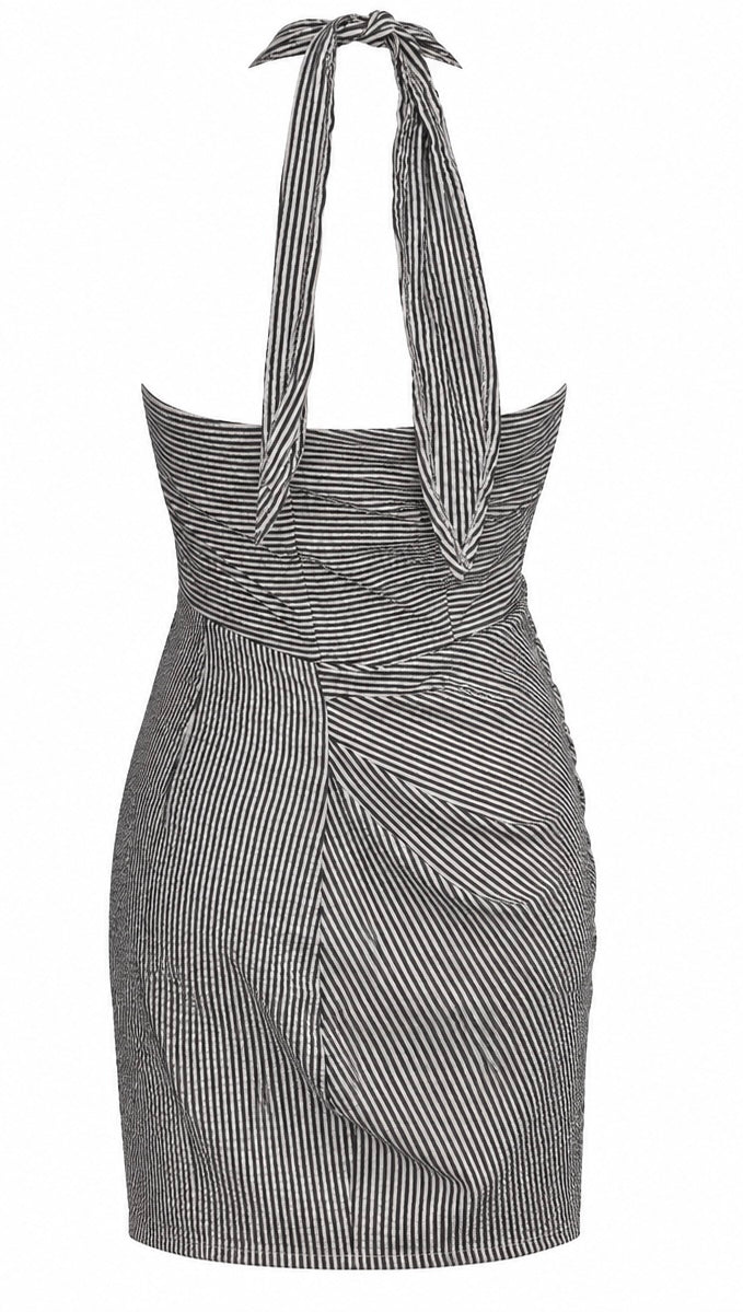 Black & White Striped Halter Dress