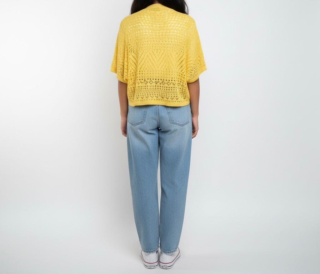 Yellow Crochet Knit Bolero Cardigan
