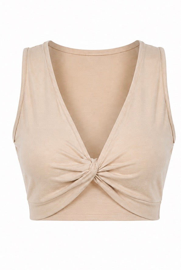Beige Twist Front Crop Top