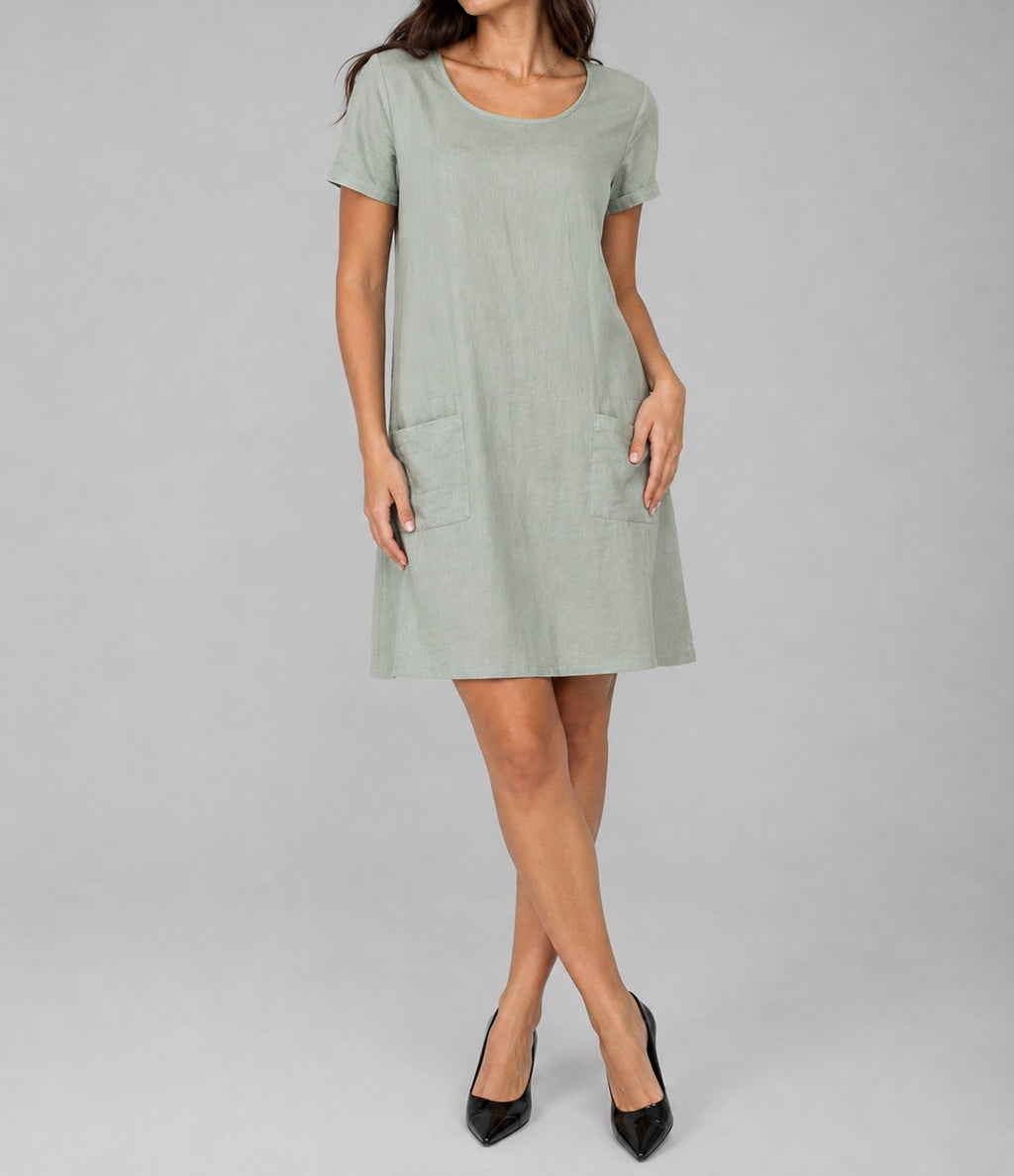 Sage Green Pocket Shift Dress