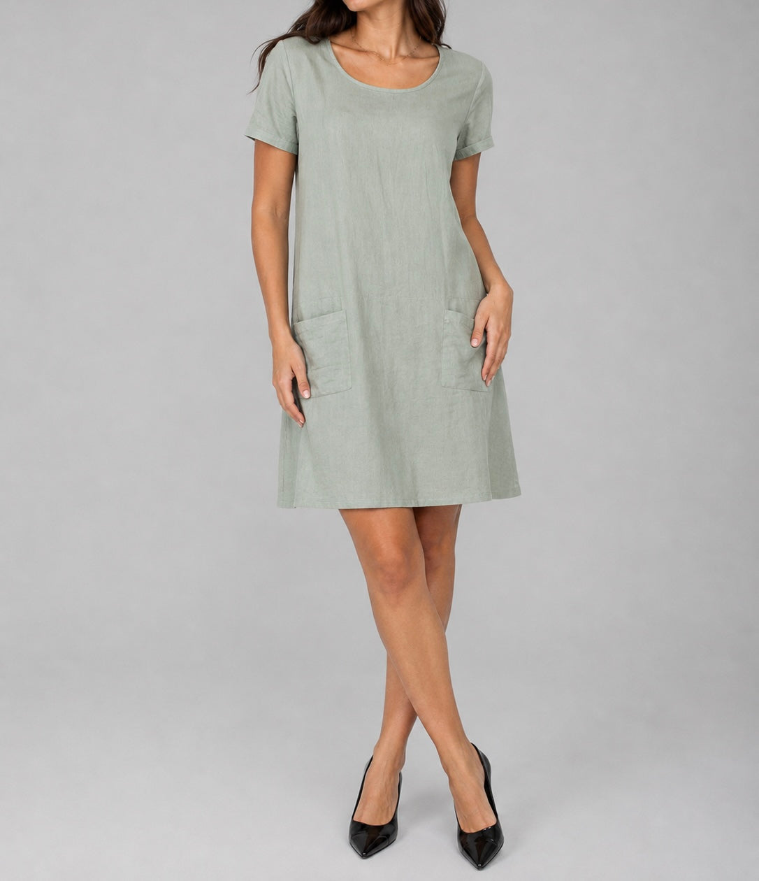 Sage Green Pocket Shift Dress