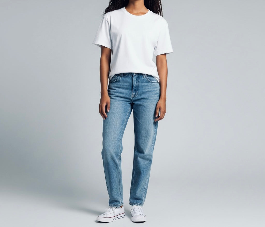 Mid Wash Straight Leg Jeans