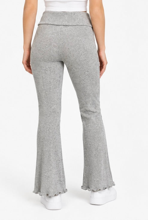 Grey Ribbed Flare Pants