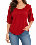 Red Gathered Neckline Top