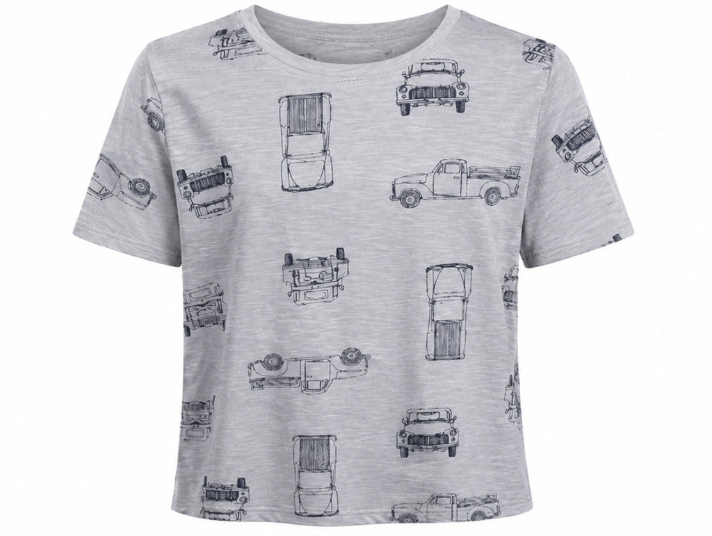Grey Vintage Car Print T-Shirt