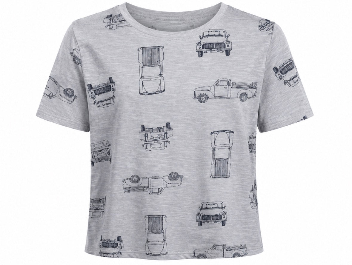 Grey Vintage Car Print T-Shirt