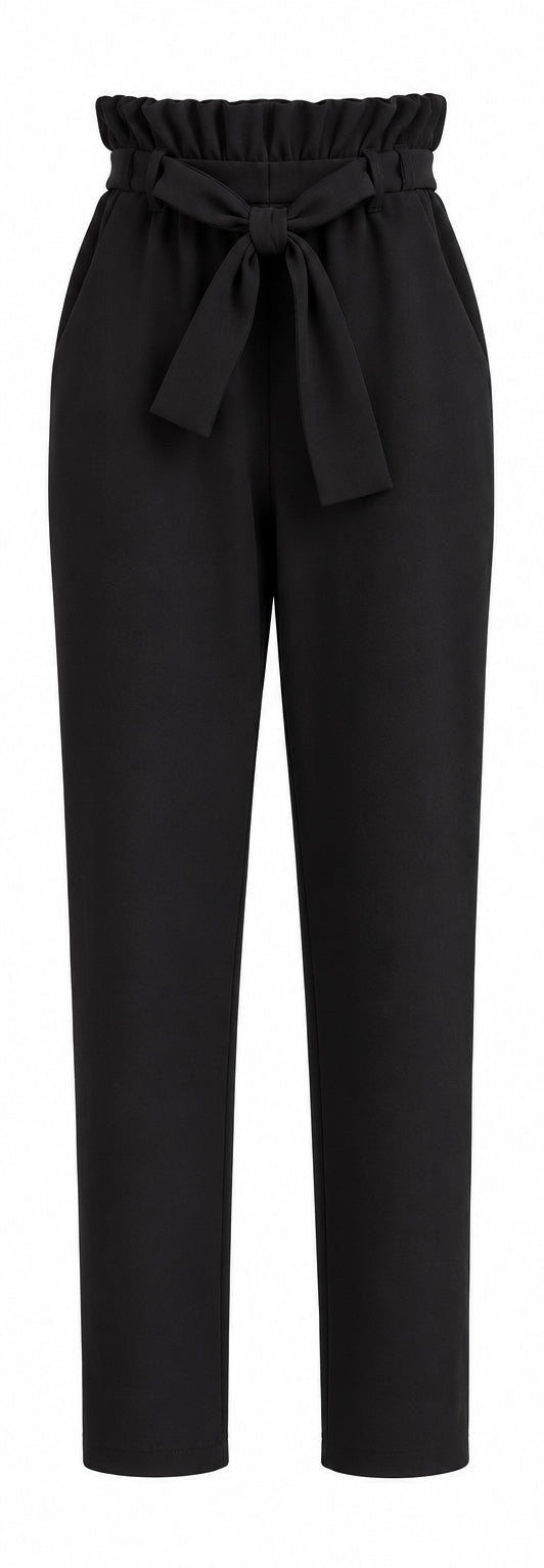 Black Paperbag Waist Tie Pants