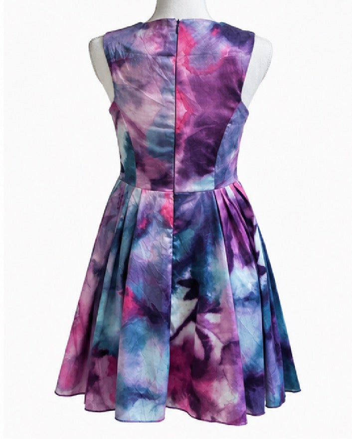 Purple & Blue Watercolour Skater Dress