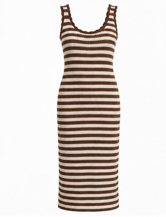 Brown & Cream Striped Knit Maxi Dress