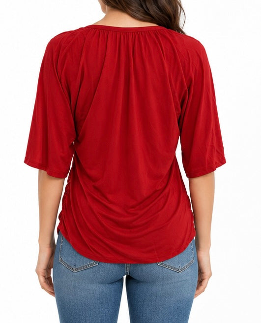 Red Gathered Neckline Top