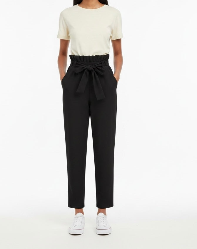 Black Paperbag Waist Tie Pants