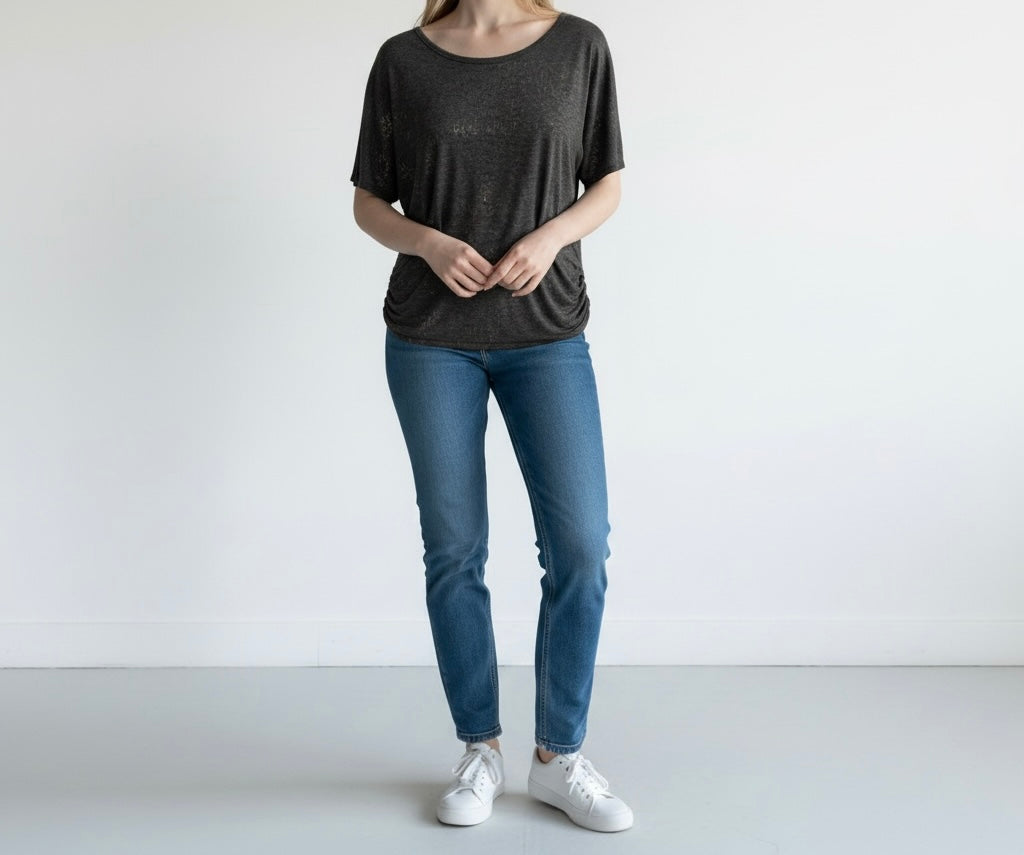 Charcoal Ruched Side Top