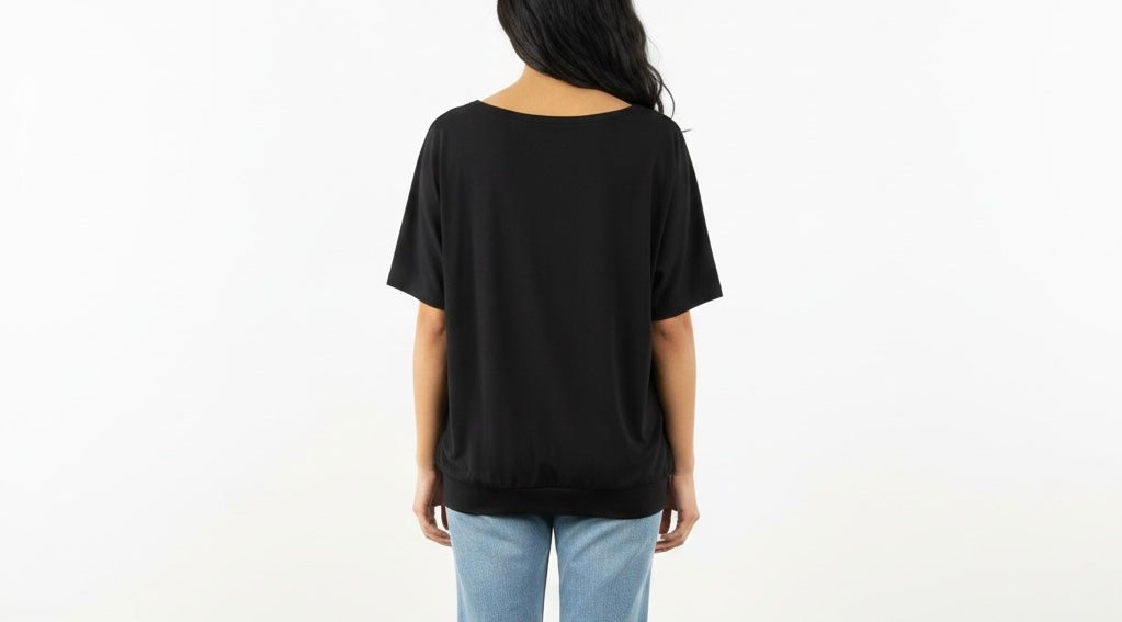 Black Drawstring Hem Top