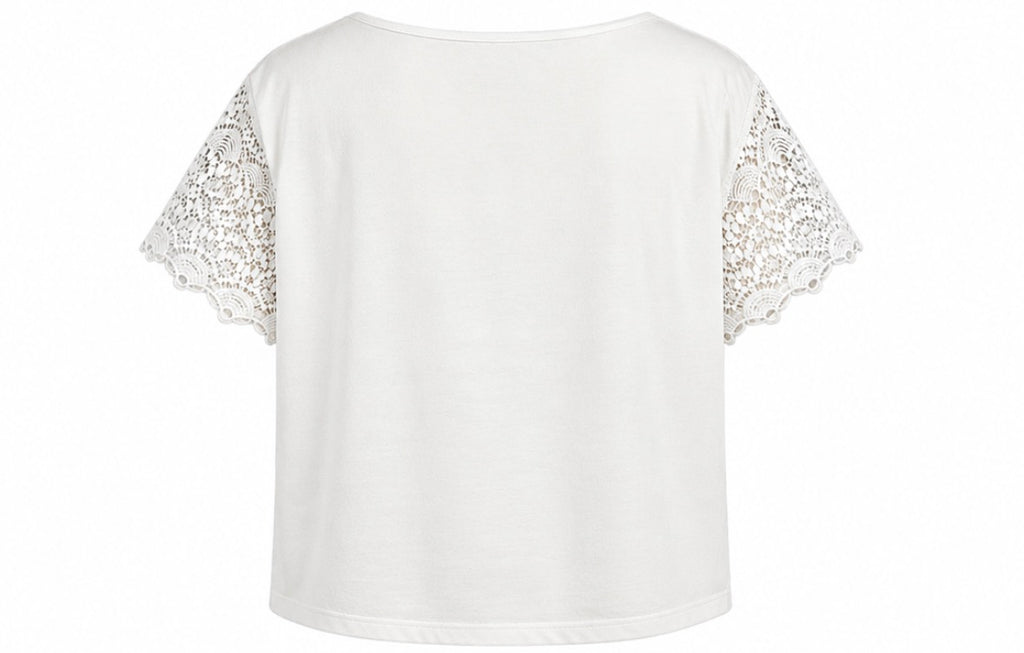White Lace Front Short Sleeve Top