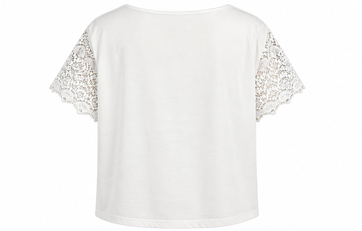 White Lace Front Short Sleeve Top