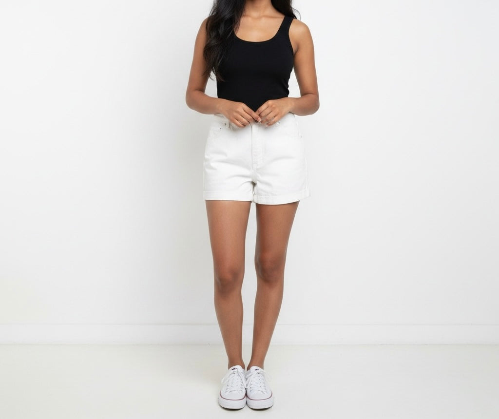 White Denim Cuffed Shorts