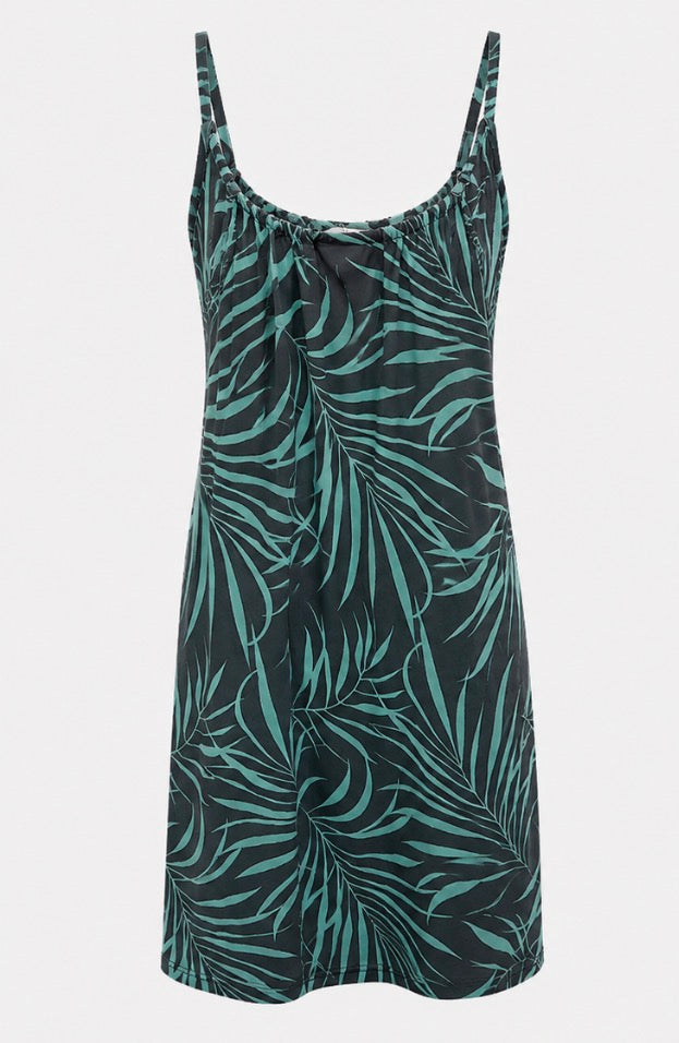 Blue Tropical Print Strappy Midi Dress