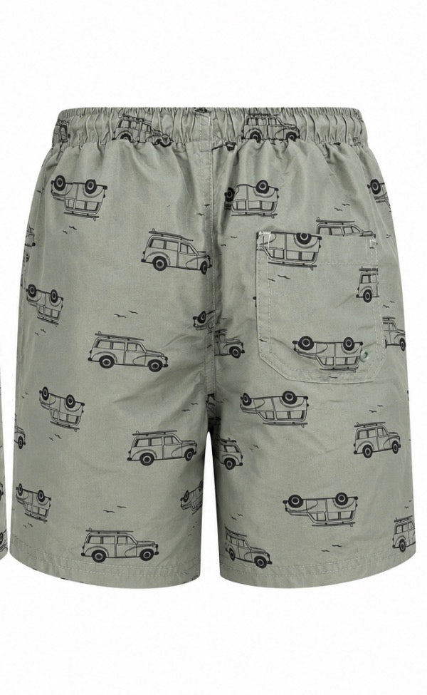 Sage Green Car Print Shorts