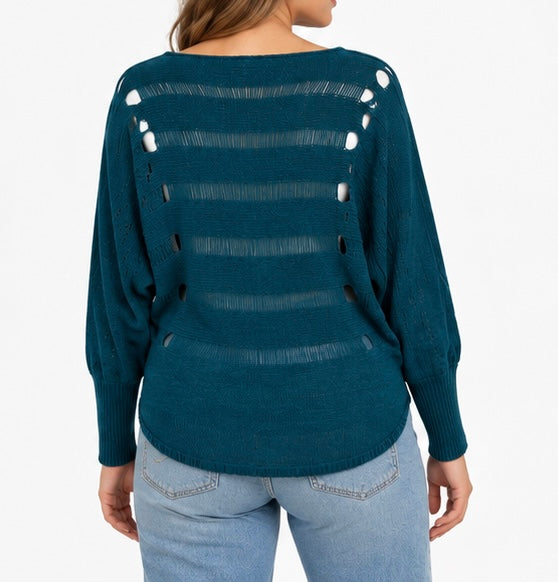Teal Distressed Knit Jumper