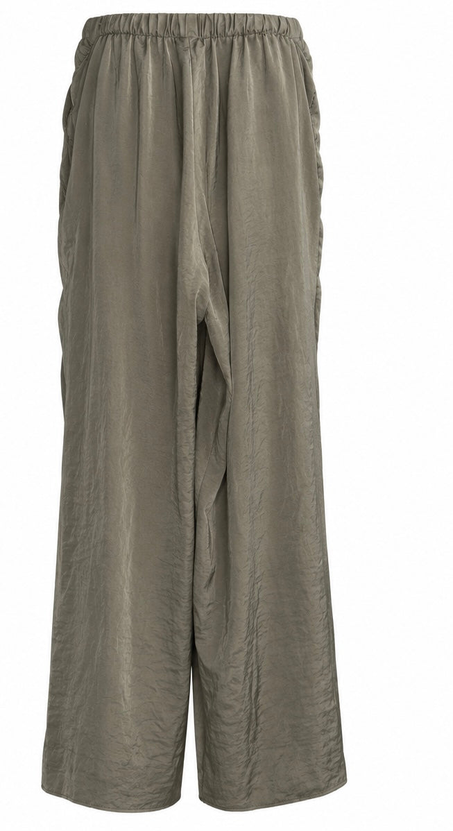 Khaki Satin Wide Leg Pants