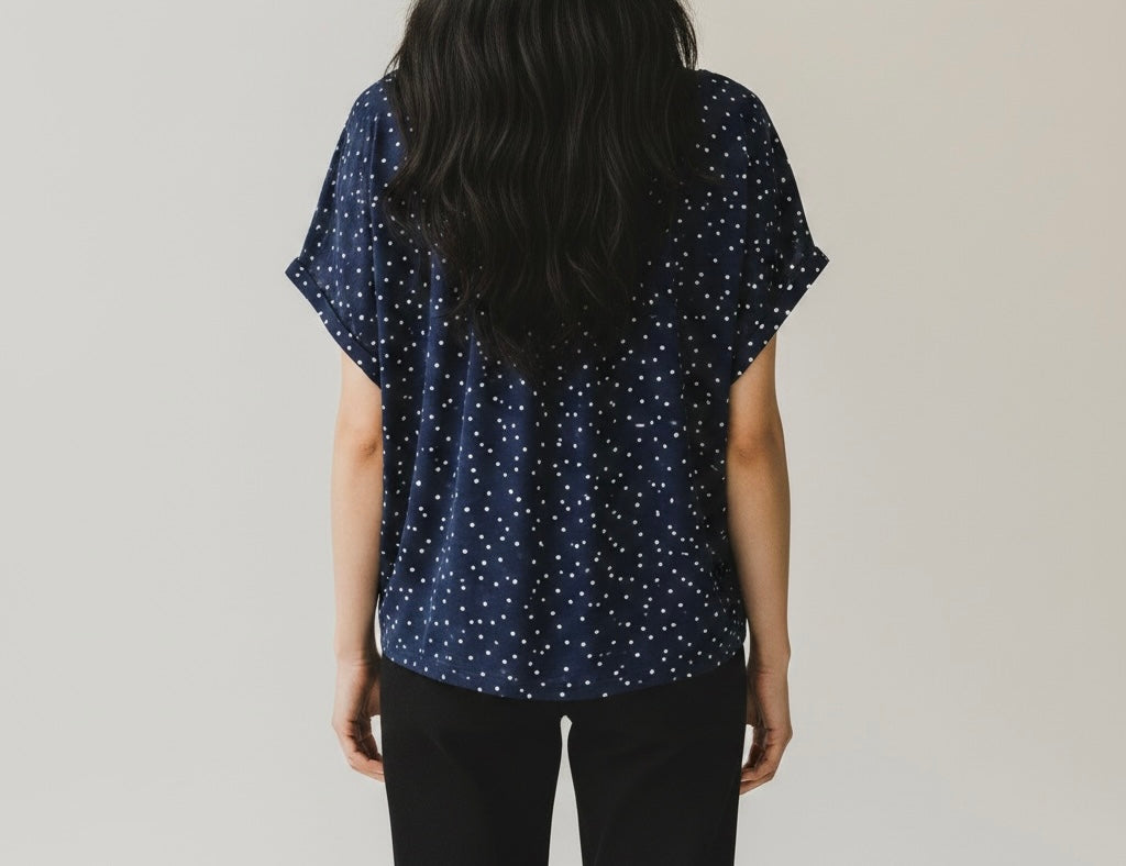 Navy Polka Dot Relaxed Fit Top