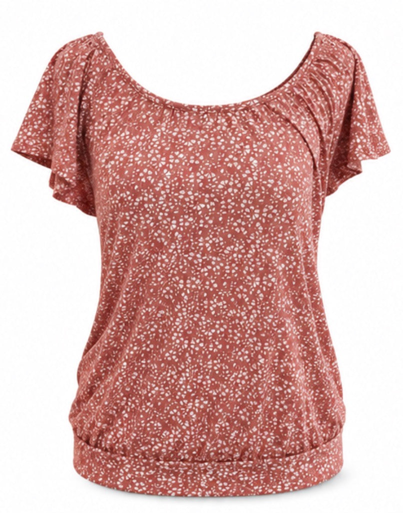 Dusty Rose Printed Flutter Sleeve Top