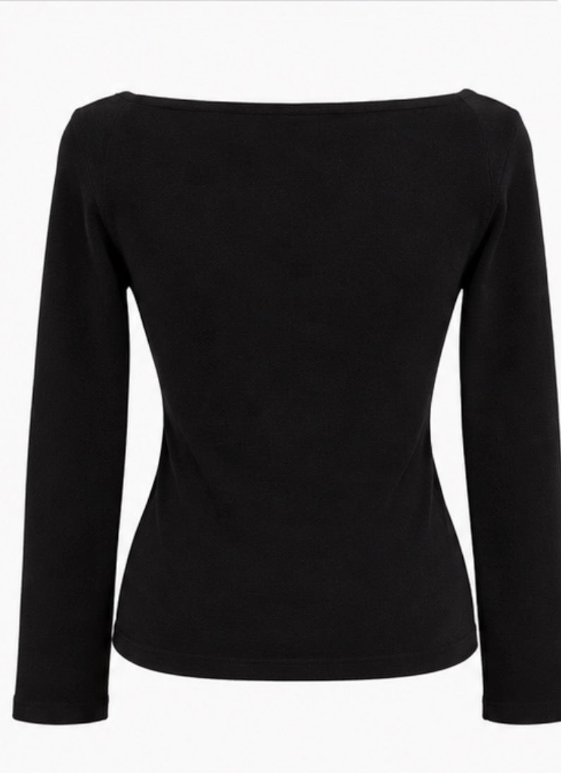 Black Boat Neck Long Sleeve Top