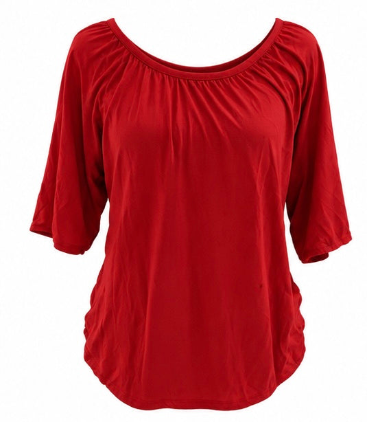 Red Gathered Neckline Top