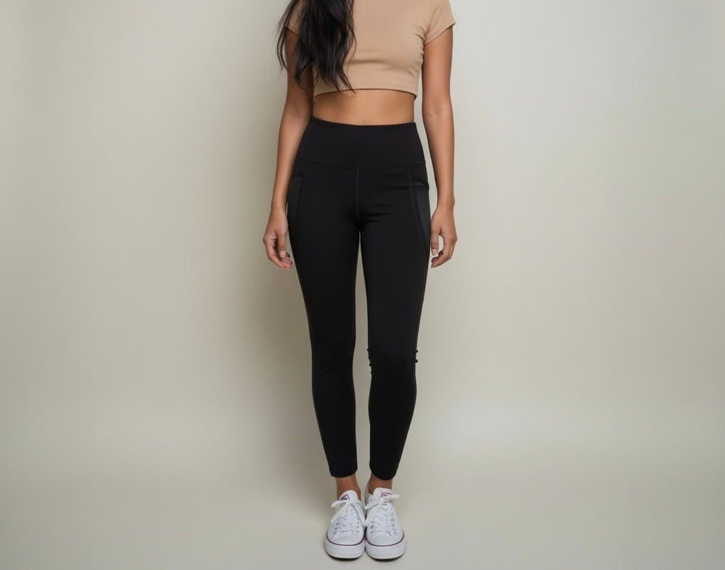 Black Ribbed Active Leggings