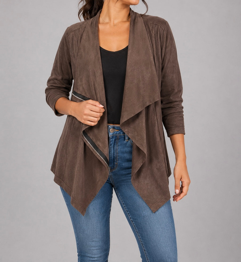 Faux Suede Waterfall Jacket