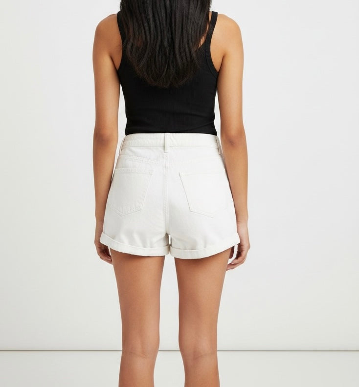 White Denim Cuffed Shorts