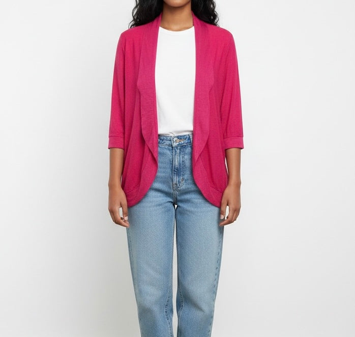 Hot Pink Open Front Cardigan