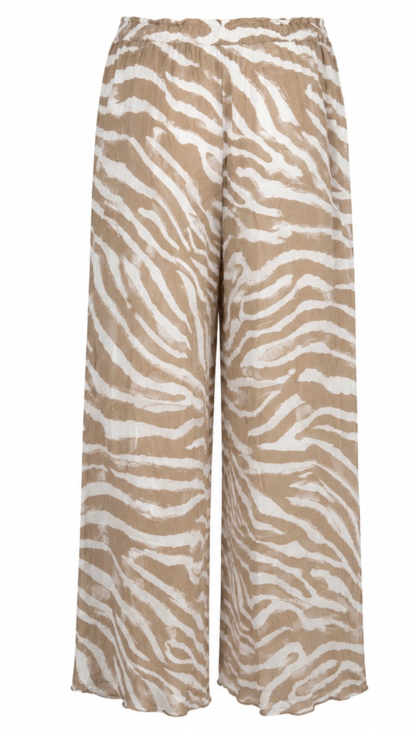 Neutral Zebra Print Wide Leg Split Pants