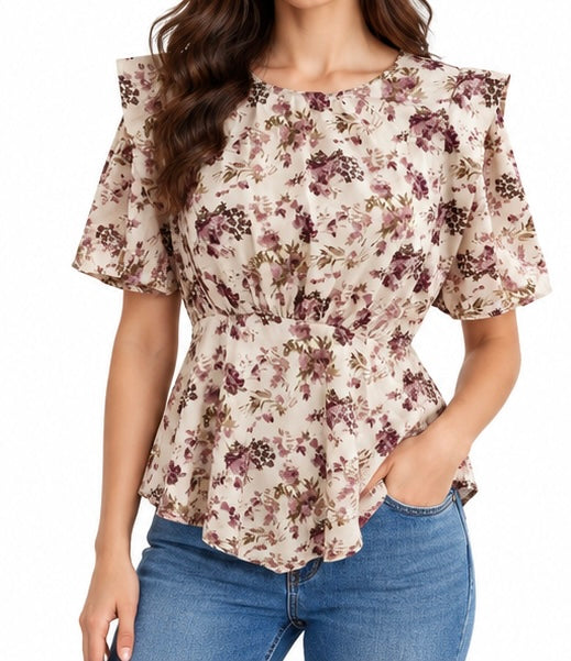 Cream Floral Peplum Top