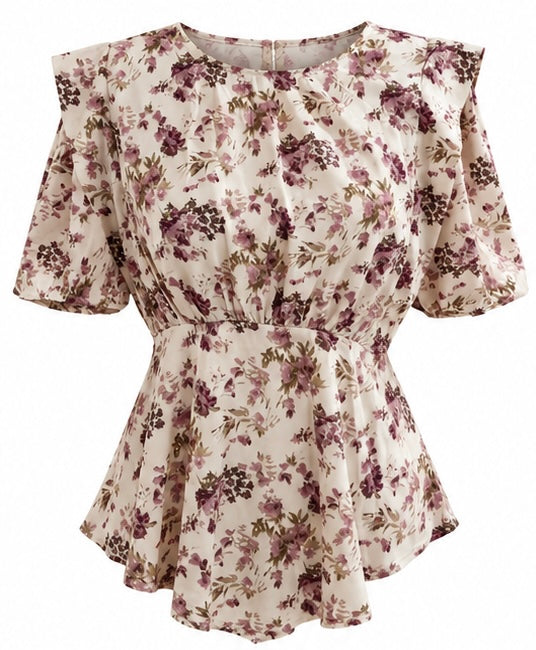 Cream Floral Peplum Top