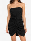 Black Strapless Ruched Mini Dress