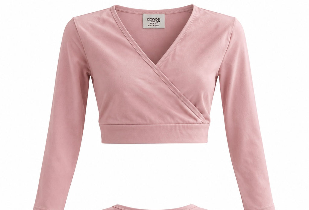 Dusty Pink Wrap, Front Long Sleeve Crop Top