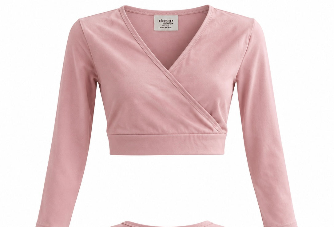 Dusty Pink Wrap, Front Long Sleeve Crop Top