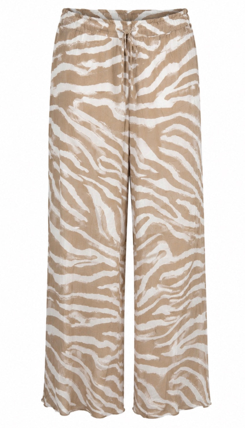 Neutral Zebra Print Wide Leg Split Pants