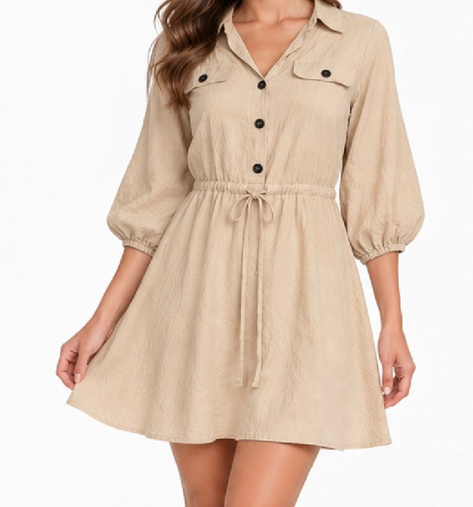 Beige Utility Shirt Dress
