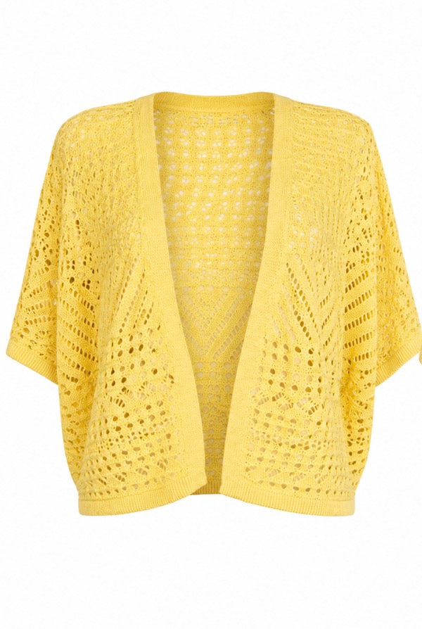 Yellow Crochet Knit Bolero Cardigan