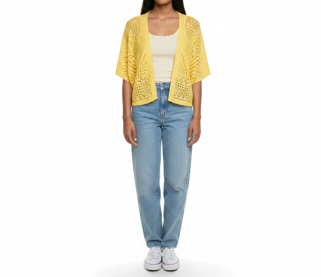 Yellow Crochet Knit Bolero Cardigan