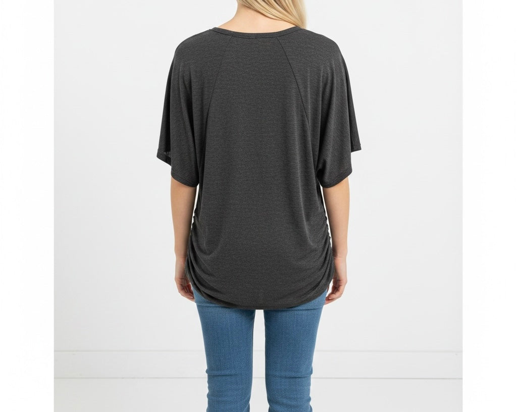 Charcoal Ruched Side Top