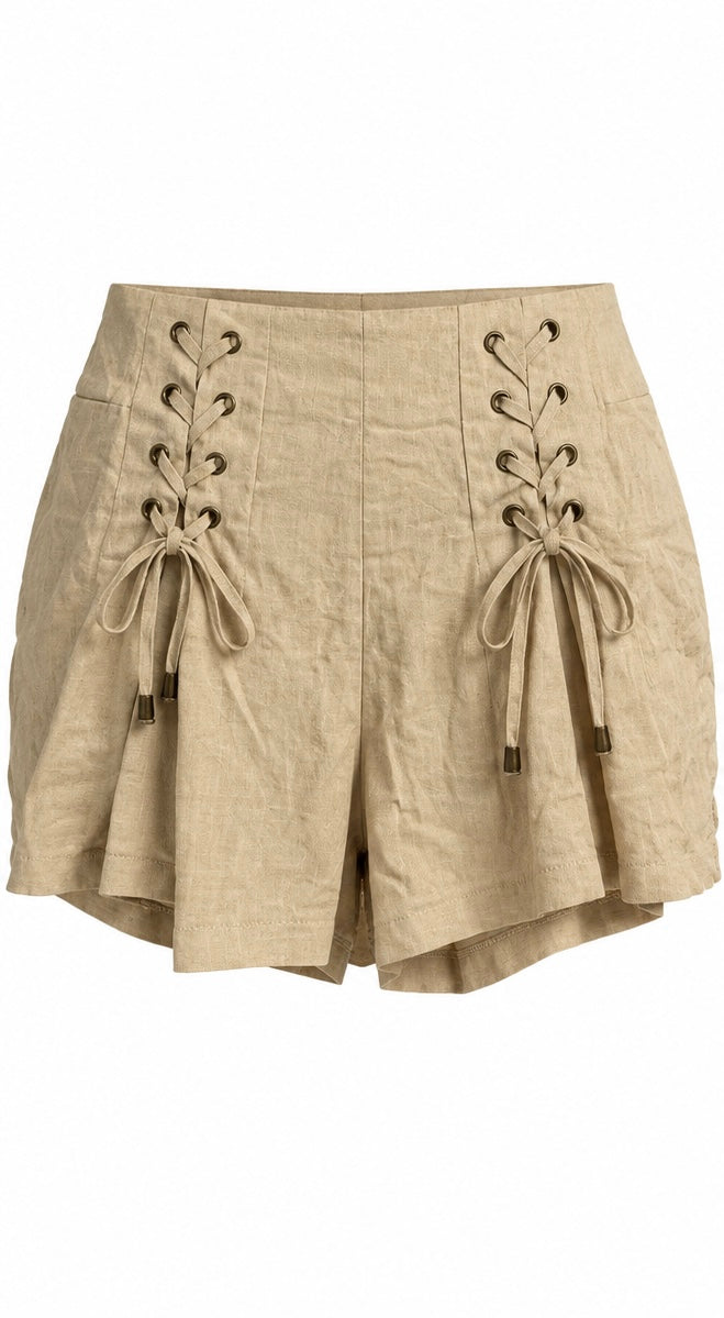 Ally Fashion Beige Lace Up Shorts