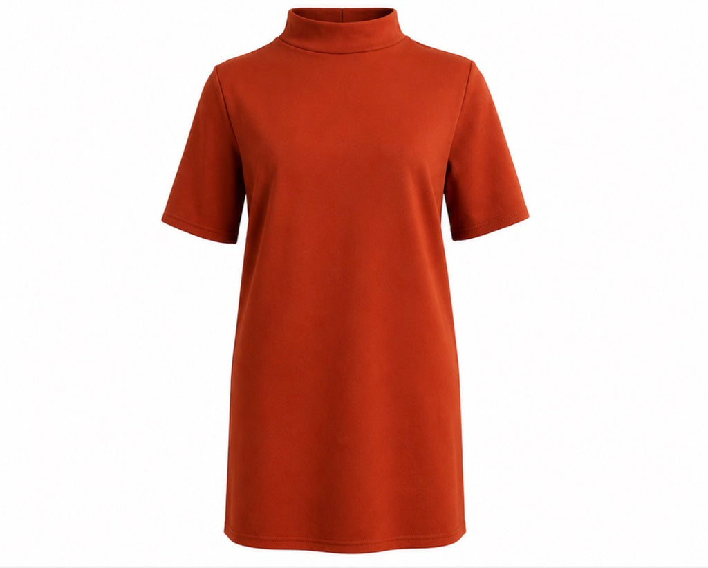 Burnt Orange High Neck Shift Dress