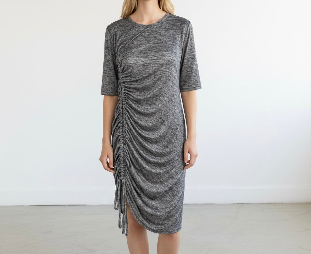 Grey Ruched Midi Dress