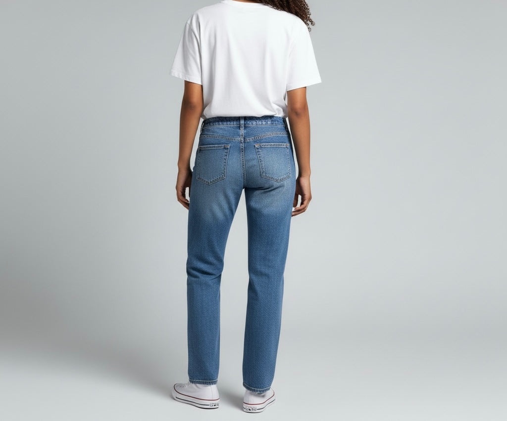 Mid Wash Straight Leg Jeans