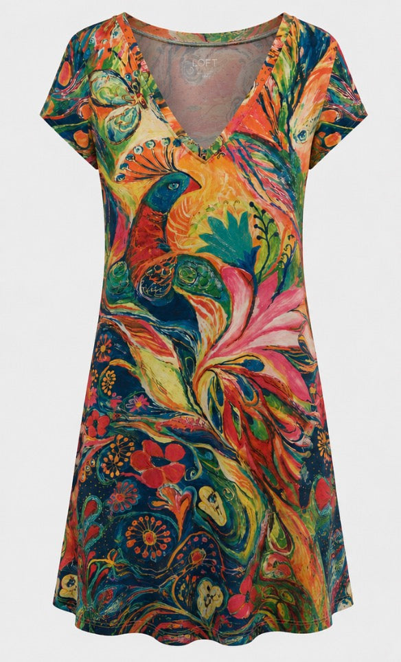Colourful Abstract Bird Print Dress